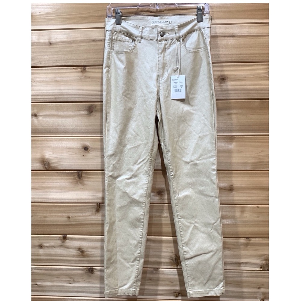 Grace + Emma Metallic Gold Pants Women's 6 Straight Leg Shimmer NWT